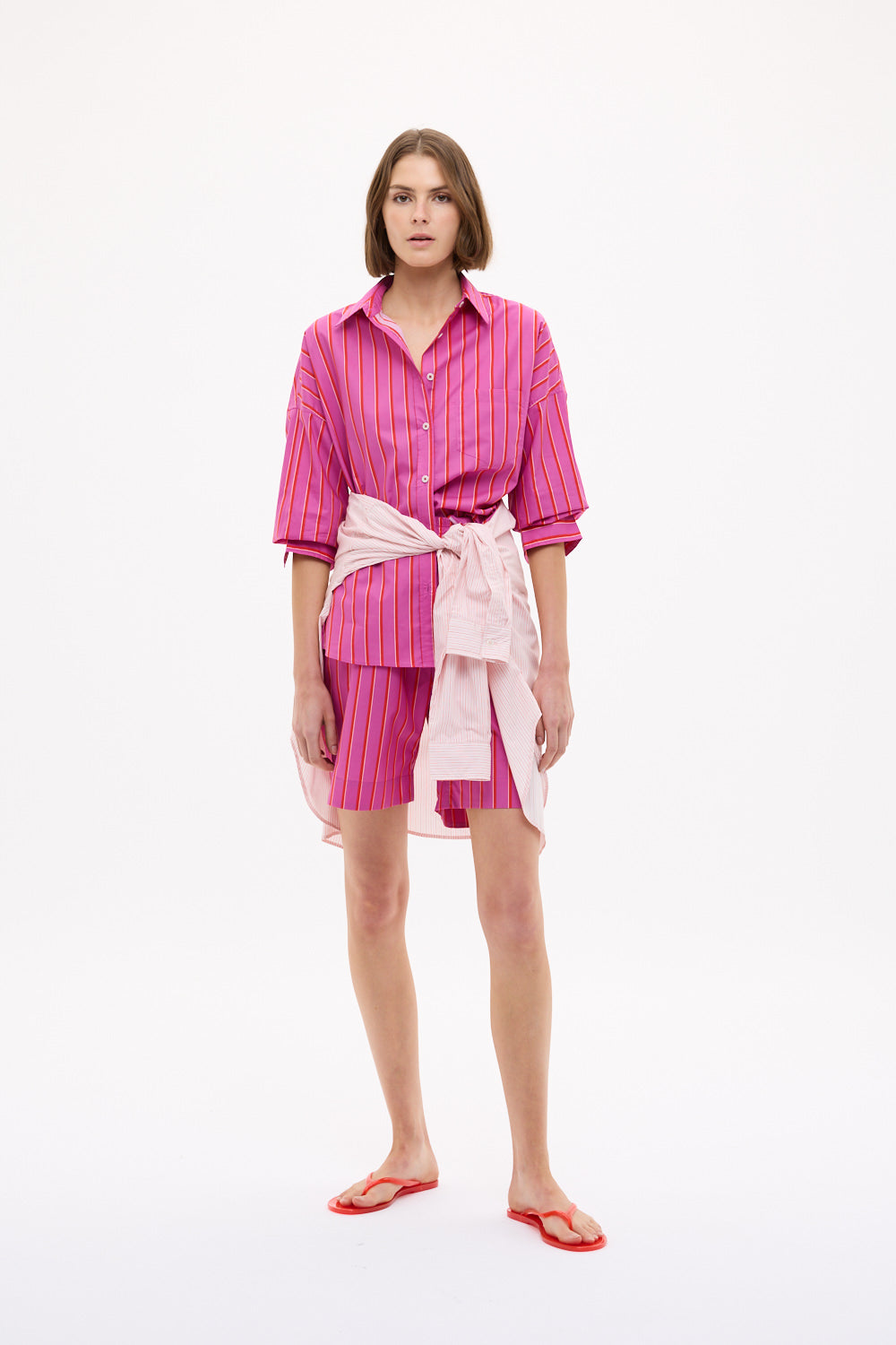 Chiara Long Sleeve Shirt Stripe - Fuschia/True Red/Natural