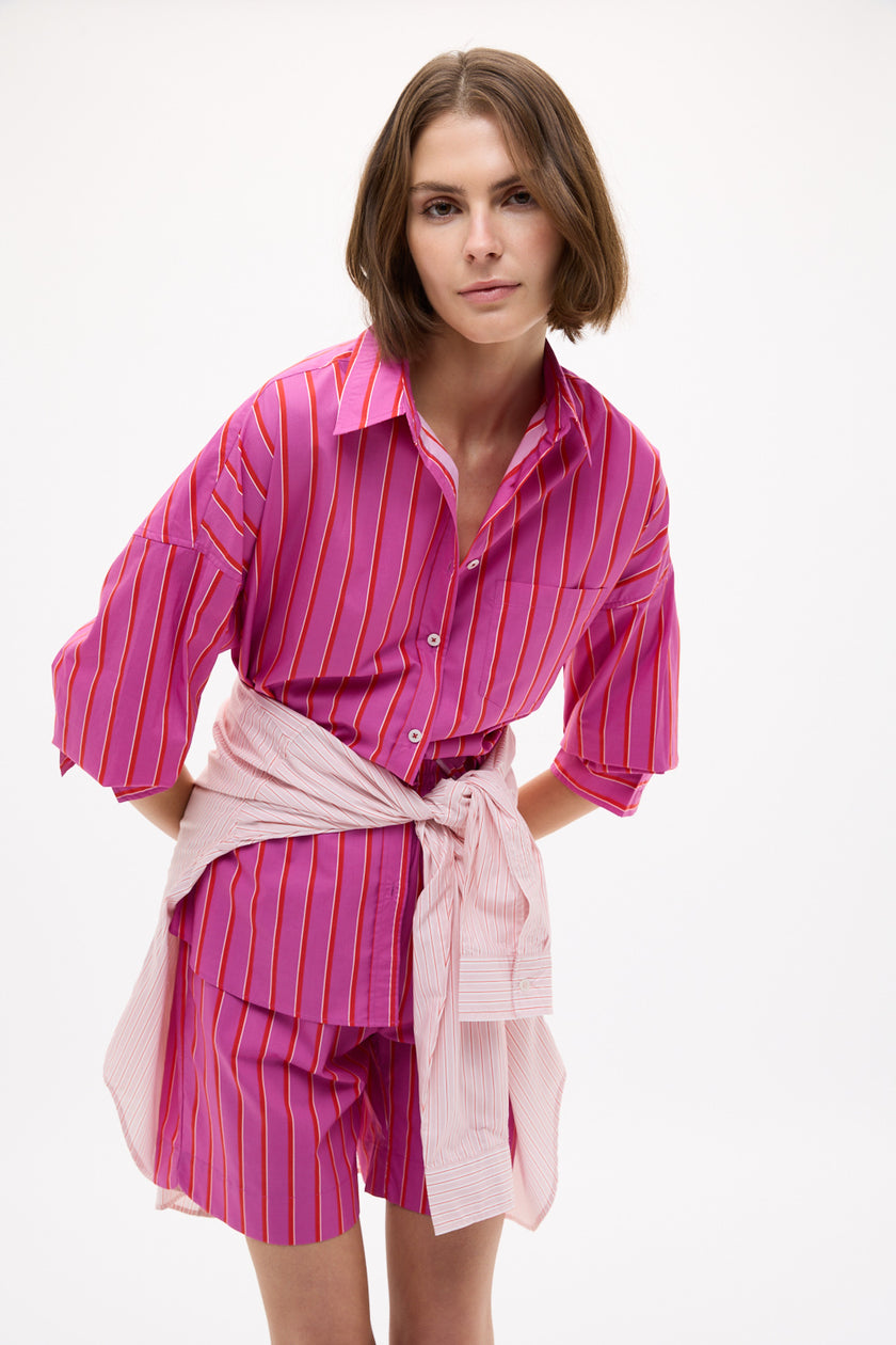 Chiara Mid Length Shorts Multi Stripe - Fuschia/True Red/Natural