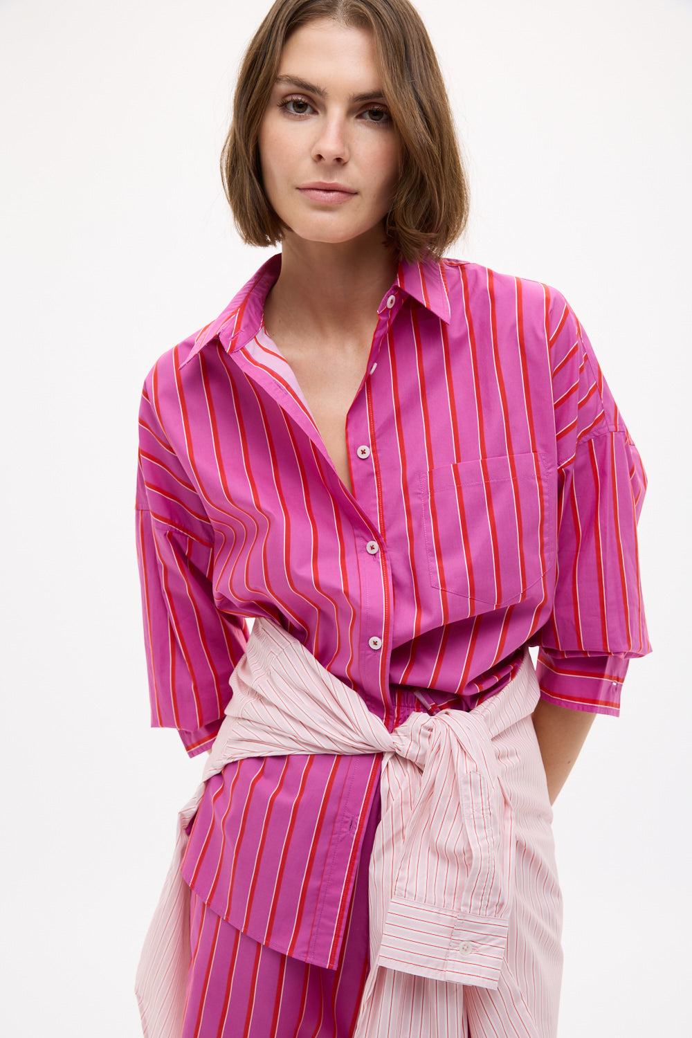 Chiara Mid Length Shorts Multi Stripe - Fuschia/True Red/Natural