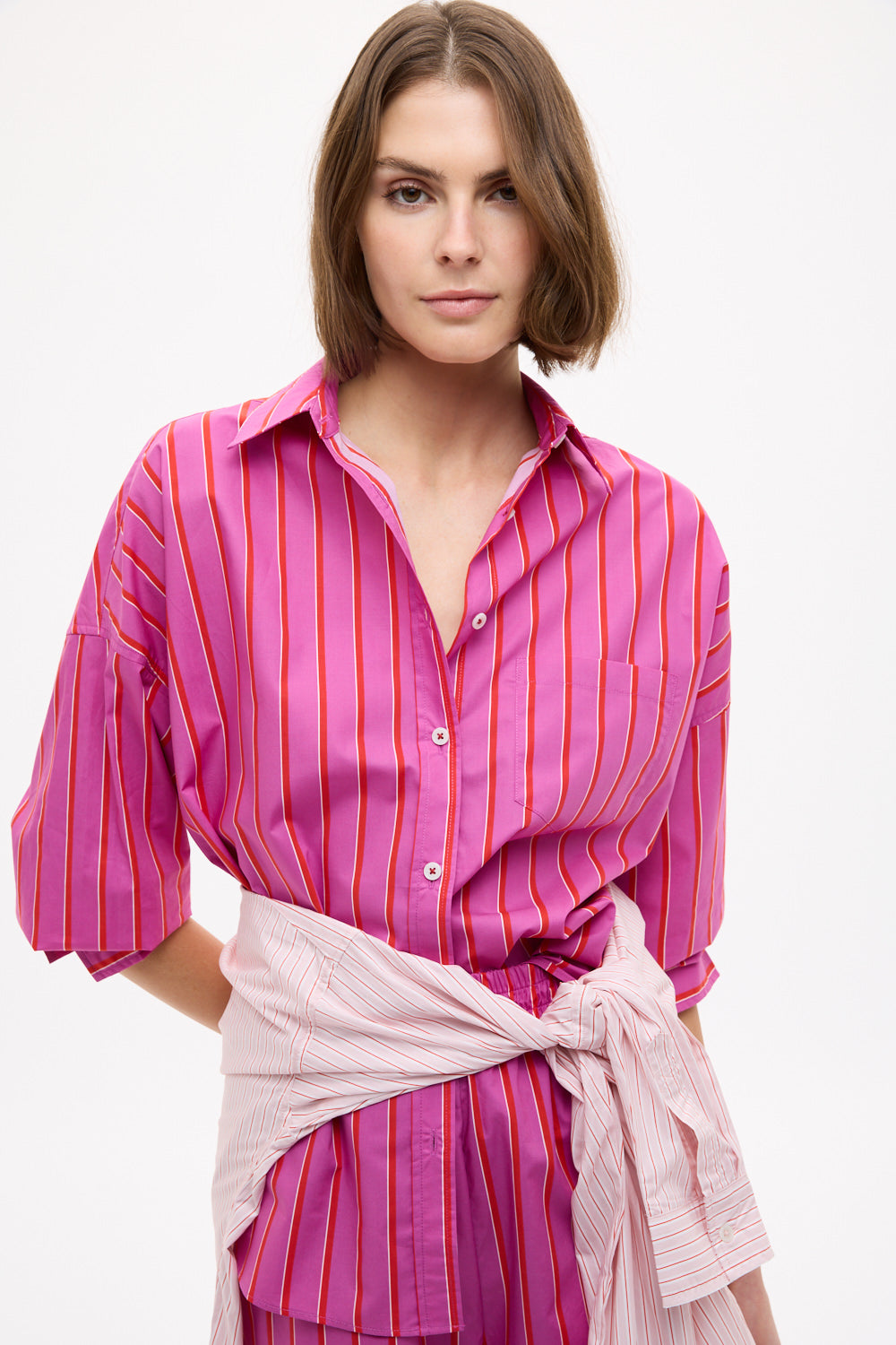 Chiara Long Sleeve Shirt Stripe - Fuschia/True Red/Natural