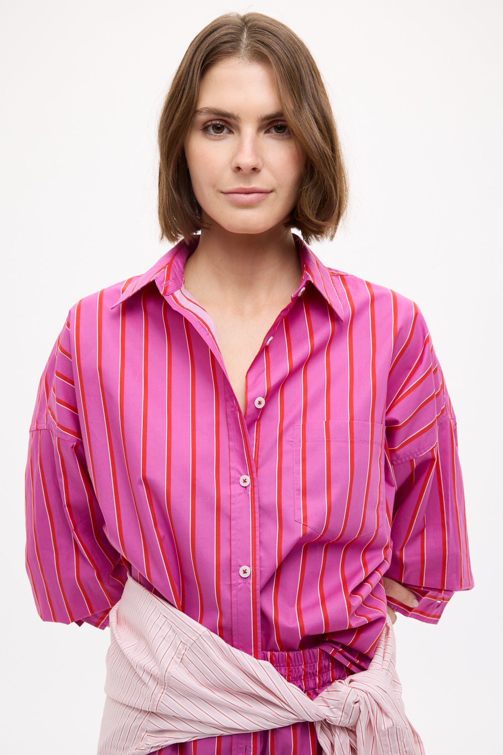 Chiara Long Sleeve Shirt Stripe - Fuschia/True Red/Natural