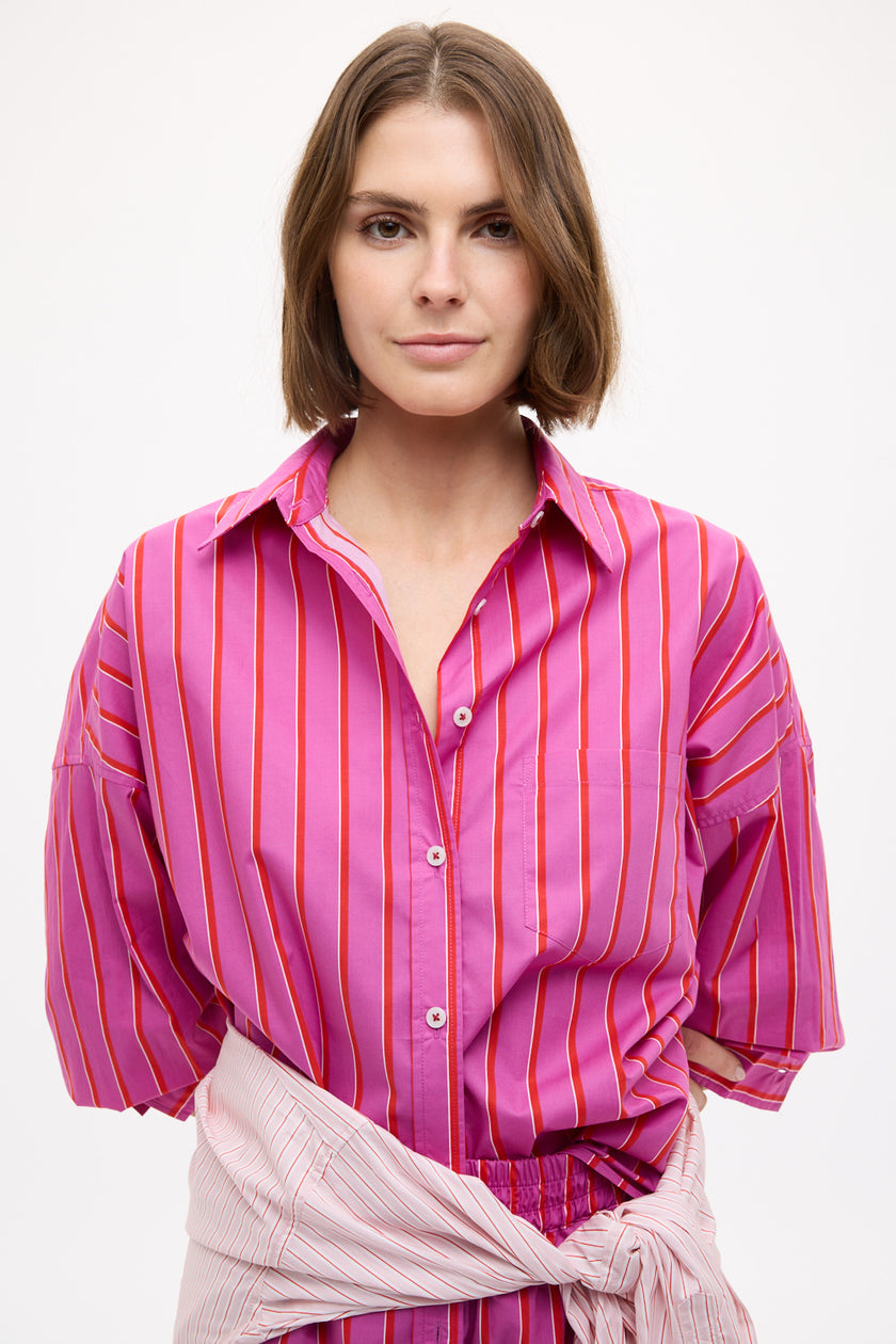 Chiara Mid Length Shorts Multi Stripe - Fuschia/True Red/Natural