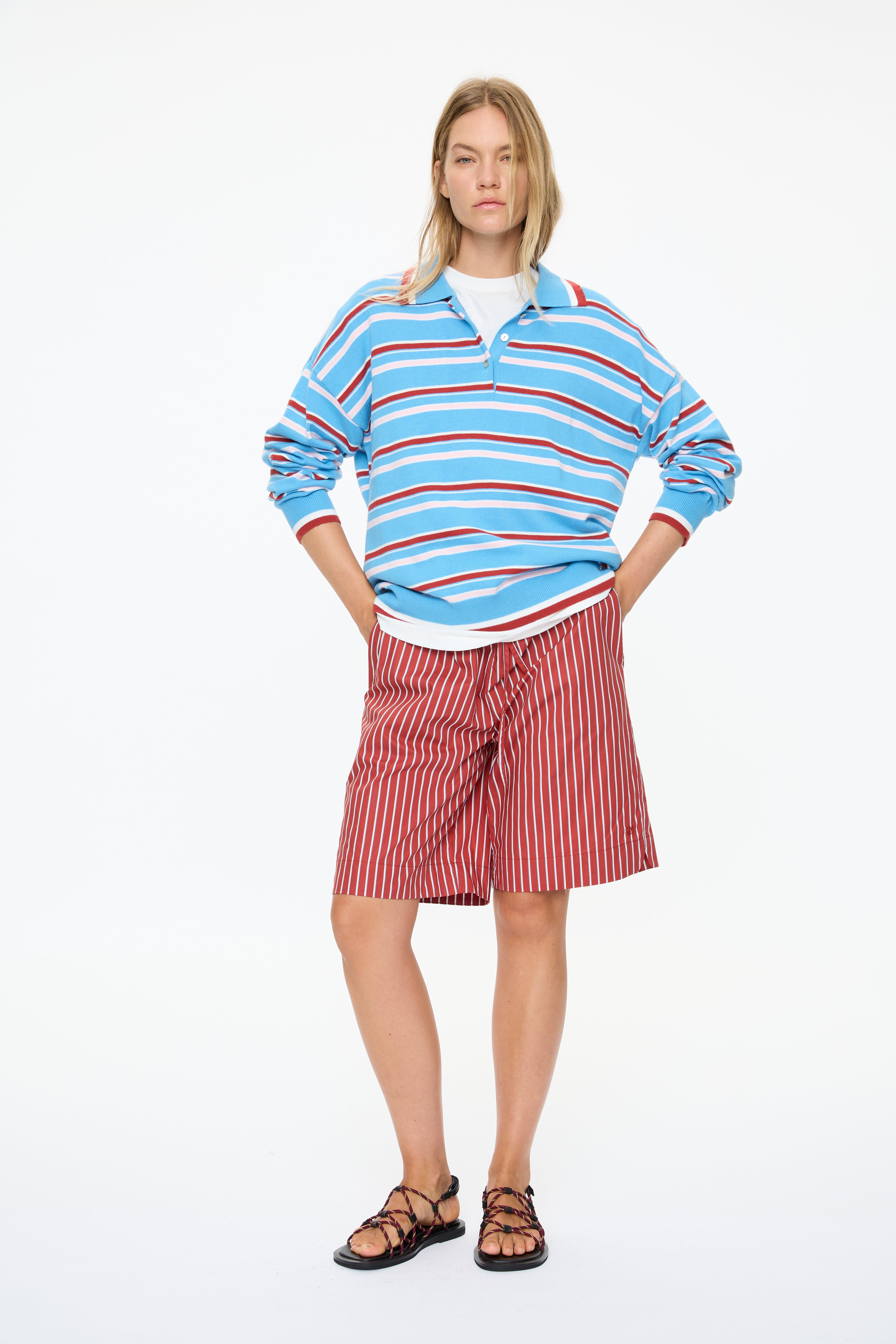 Alto Long Sleeve Stripe Polo - Azure/Henna/Candy Floss/Lemon Fizz/Natural