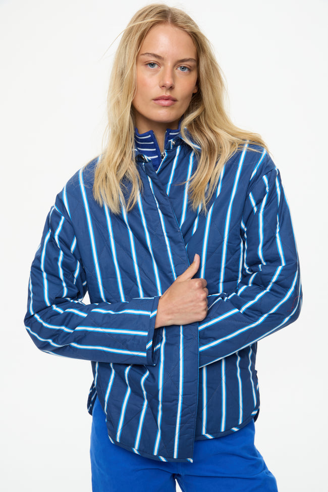 Noa Quilted Jacket - Stripes  Navy/Ink Blue/ Natural