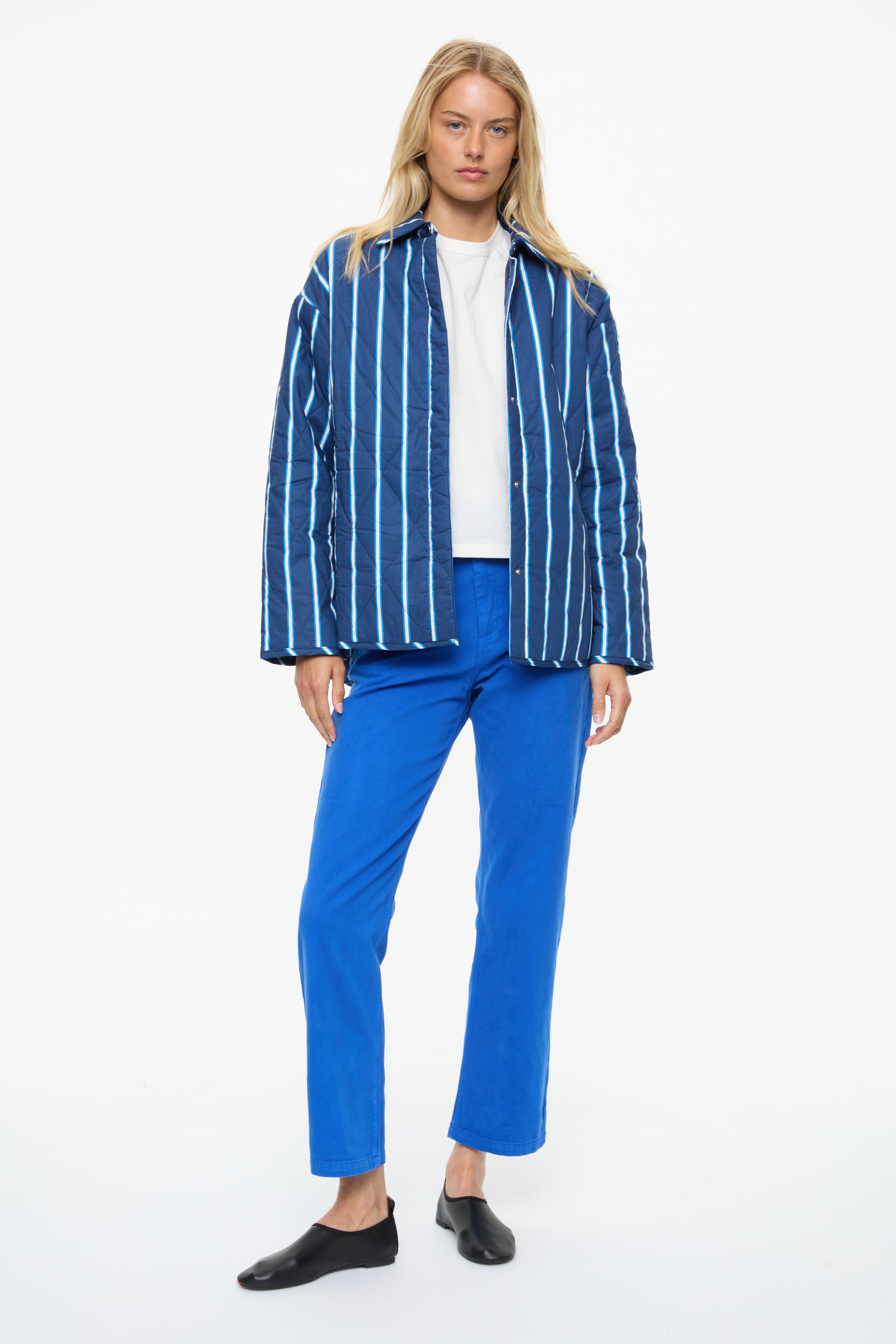 Noa Quilted Jacket - Stripes  Navy/Ink Blue/ Natural