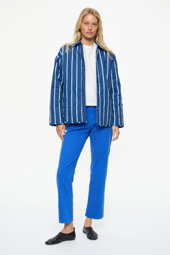Noa Quilted Jacket - Stripes  Navy/Ink Blue/ Natural