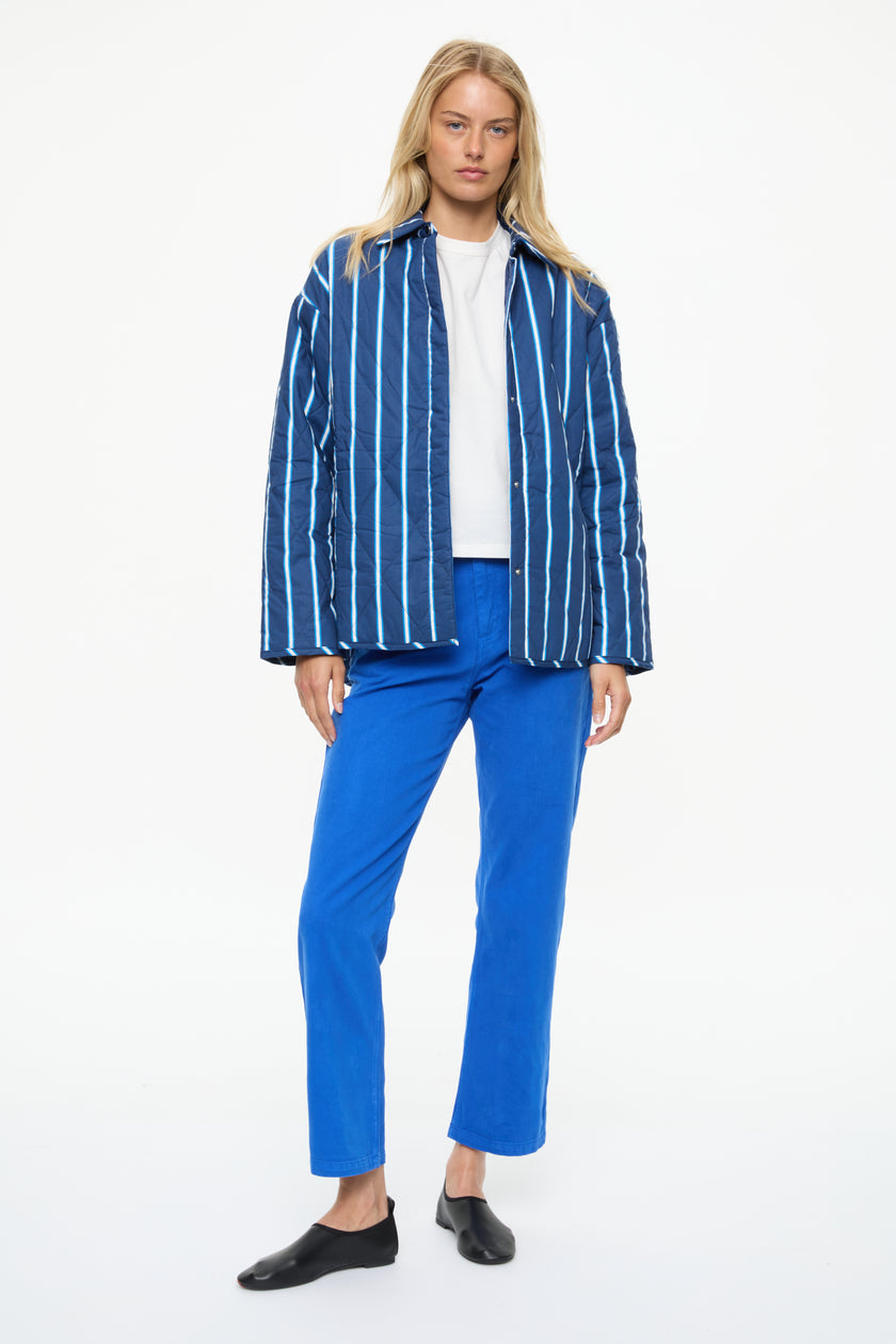 Noa Quilted Jacket - Stripes  Navy/Ink Blue/ Natural