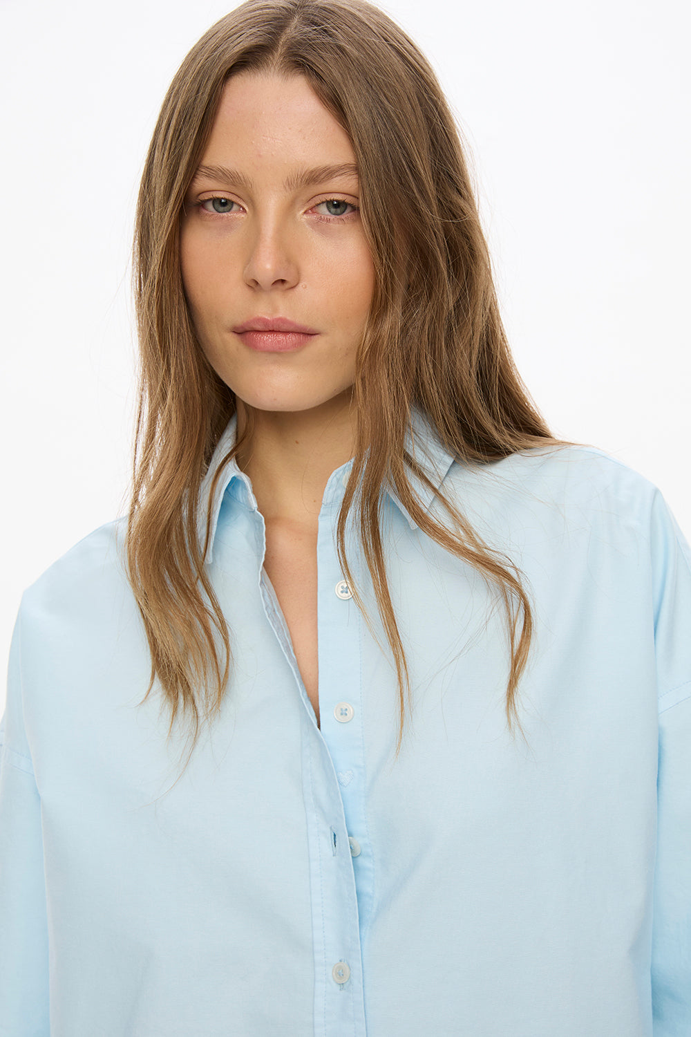 Mara Long Sleeve Shirt - Pinpoint - Delicate Blue