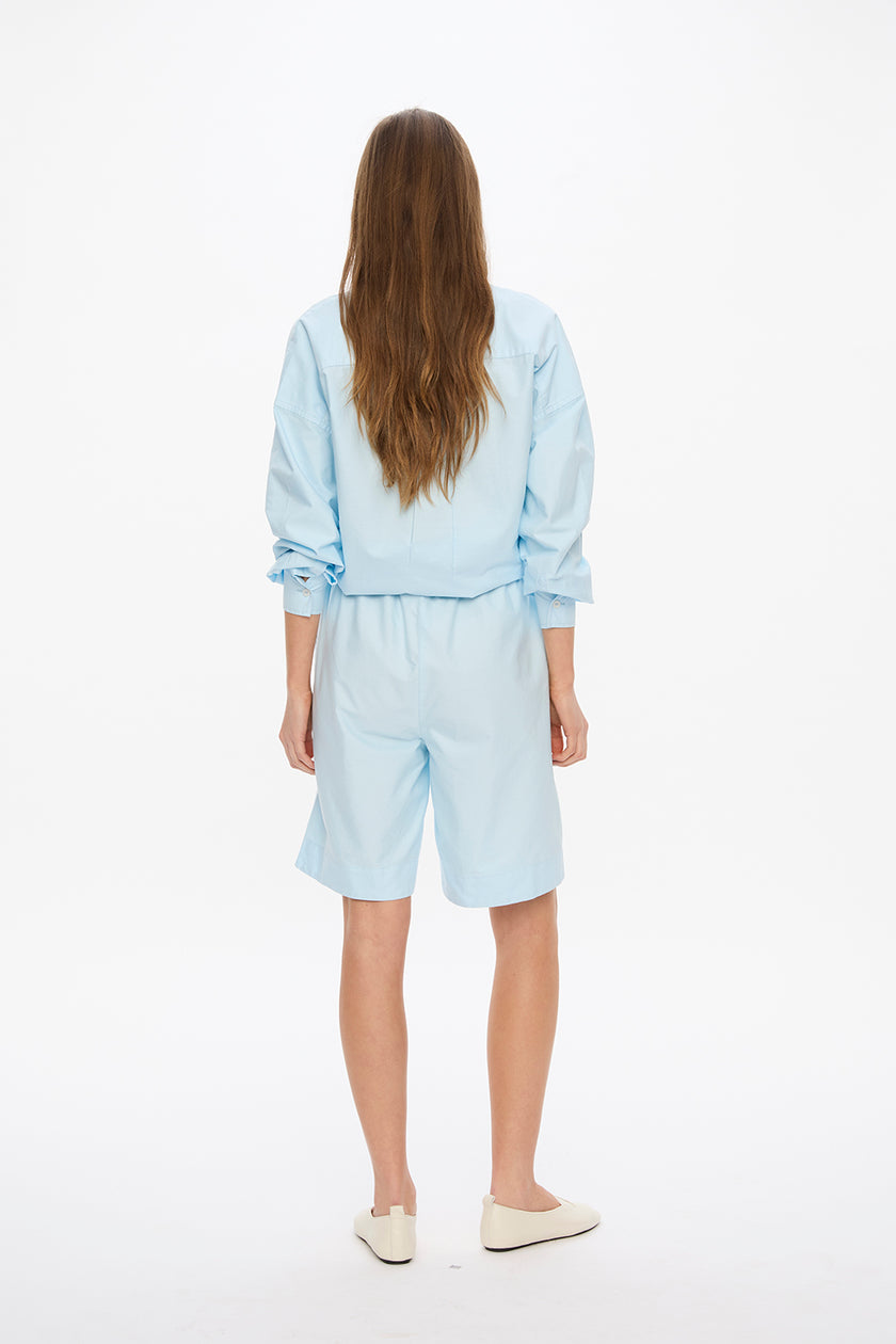 Mara Drawstring Shorts - Pinpoint - Delicate Blue