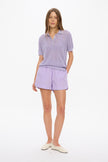 Thea Pointelle Half Sleeve Polo - Lavender + Limoncello/White Tipping