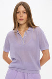 Thea Pointelle Half Sleeve Polo - Lavender + Limoncello/White Tipping