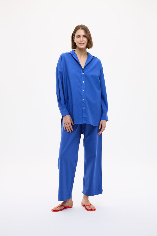 Mara Oversized Long Sleeve Shirt - Cobalt Blue
