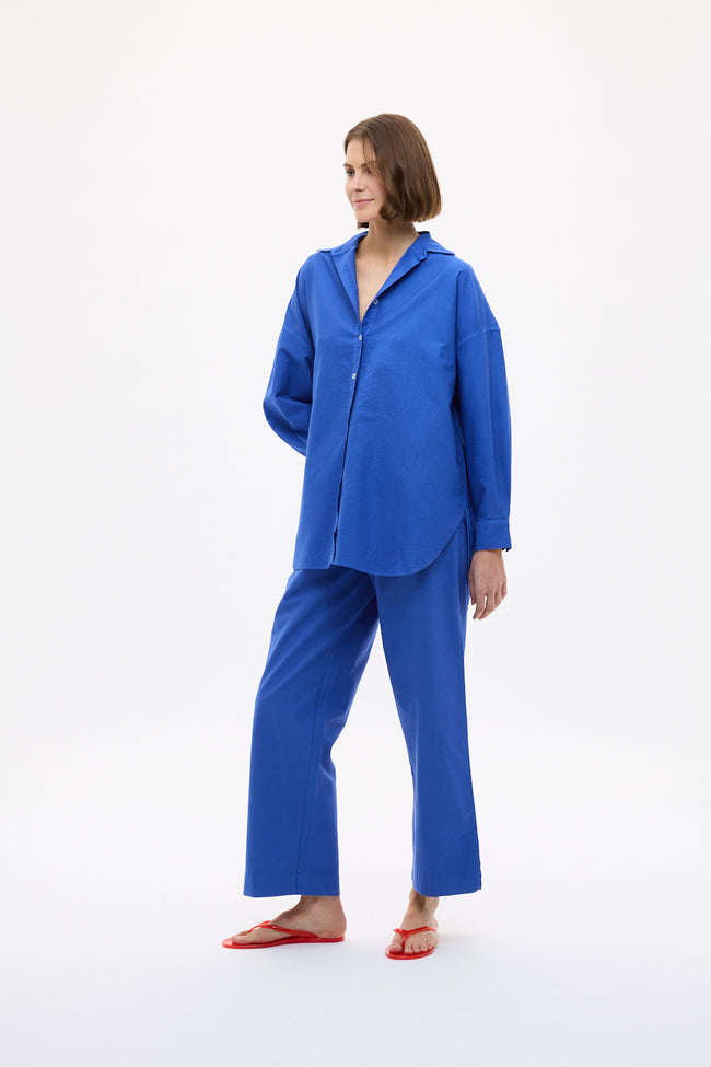Mara Oversized Long Sleeve Shirt - Cobalt Blue