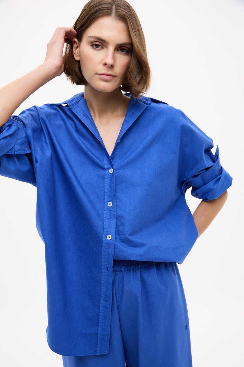 Mara Oversized Long Sleeve Shirt - Cobalt Blue