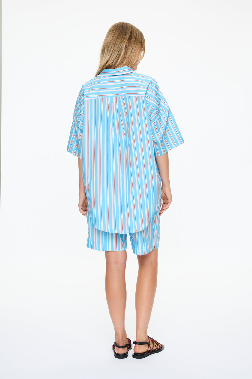 Chiara Mid Length Shorts - Azure Multi Stripe