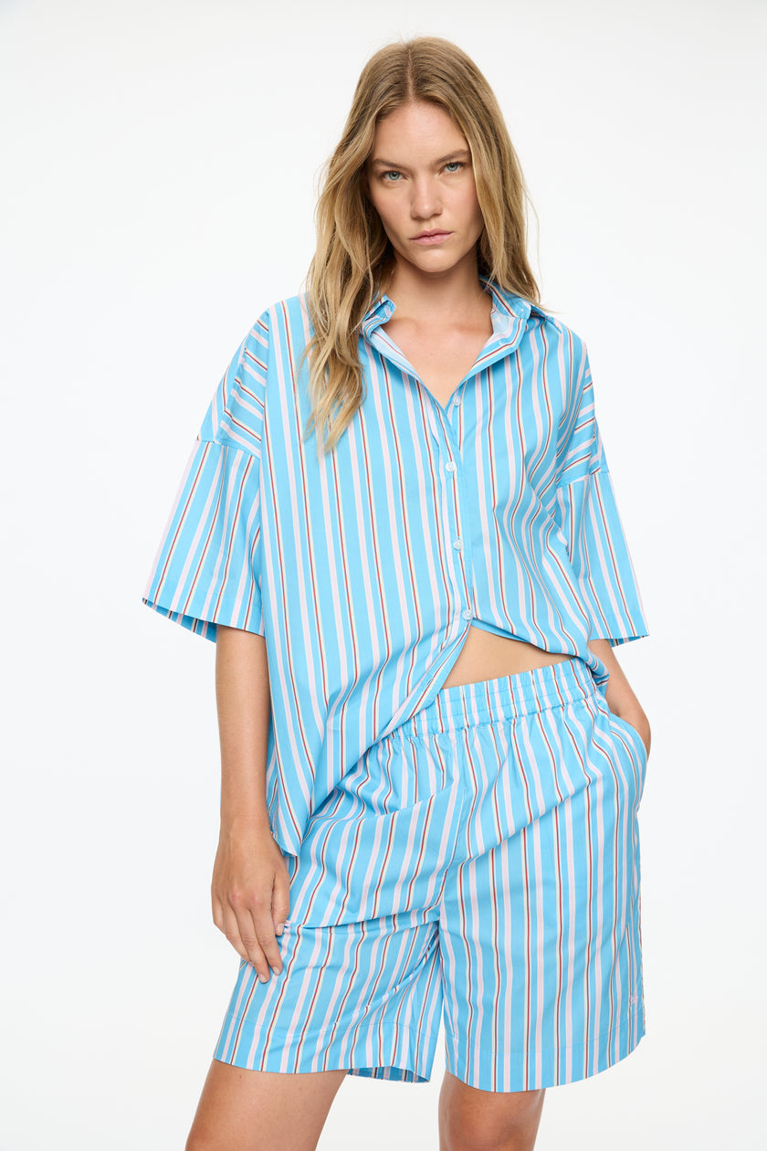 Mara Short Sleeve Shirt - Azure Multi Stripe