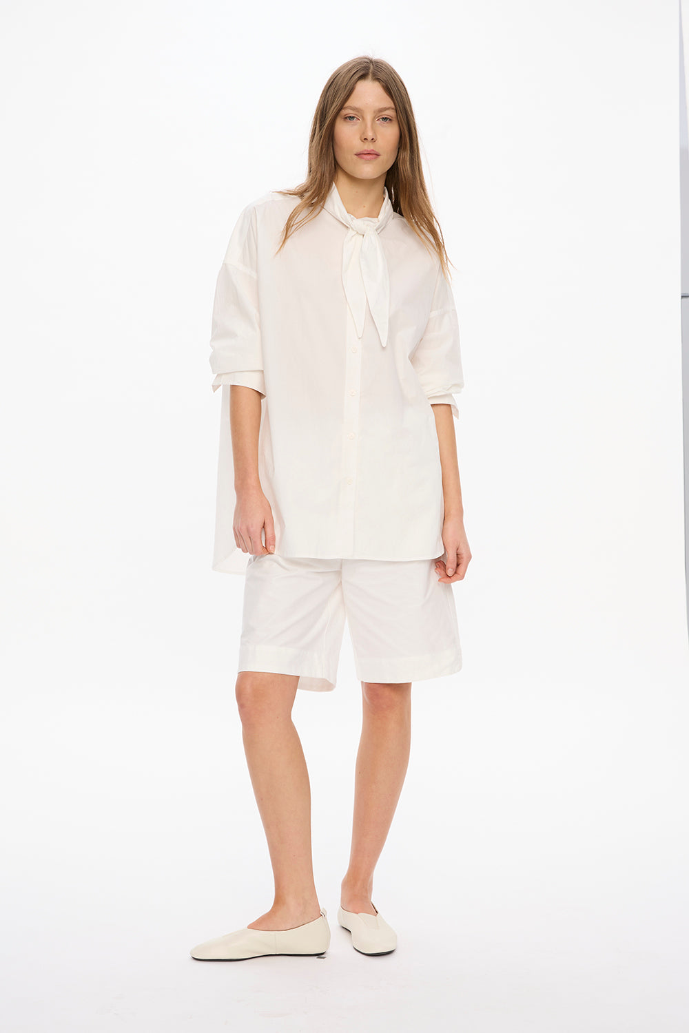 Alma Neck-Tie Shirt - White