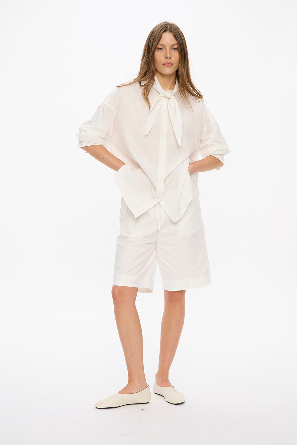 Alma Neck-Tie Shirt - White