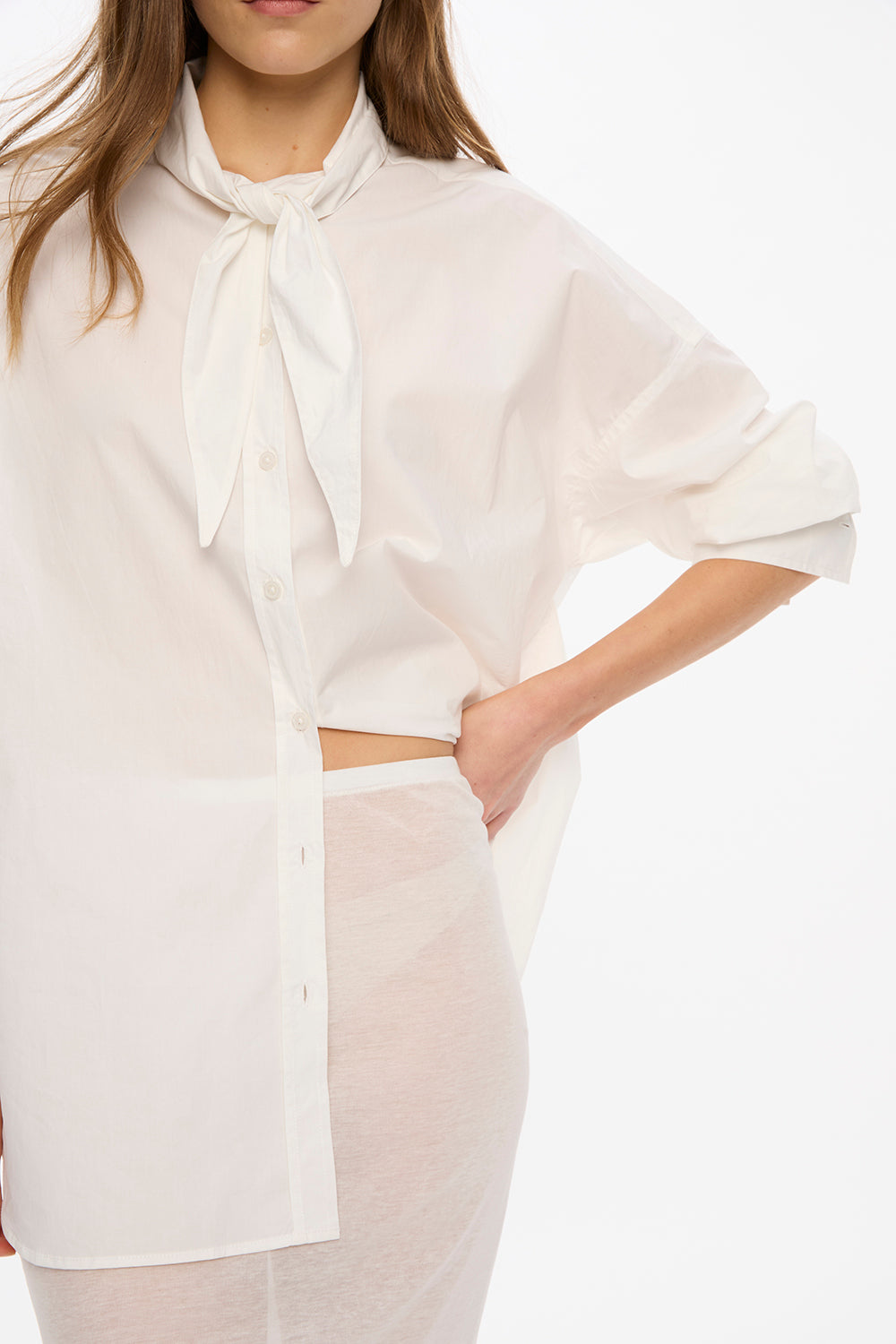 Alma Neck-Tie Shirt - White