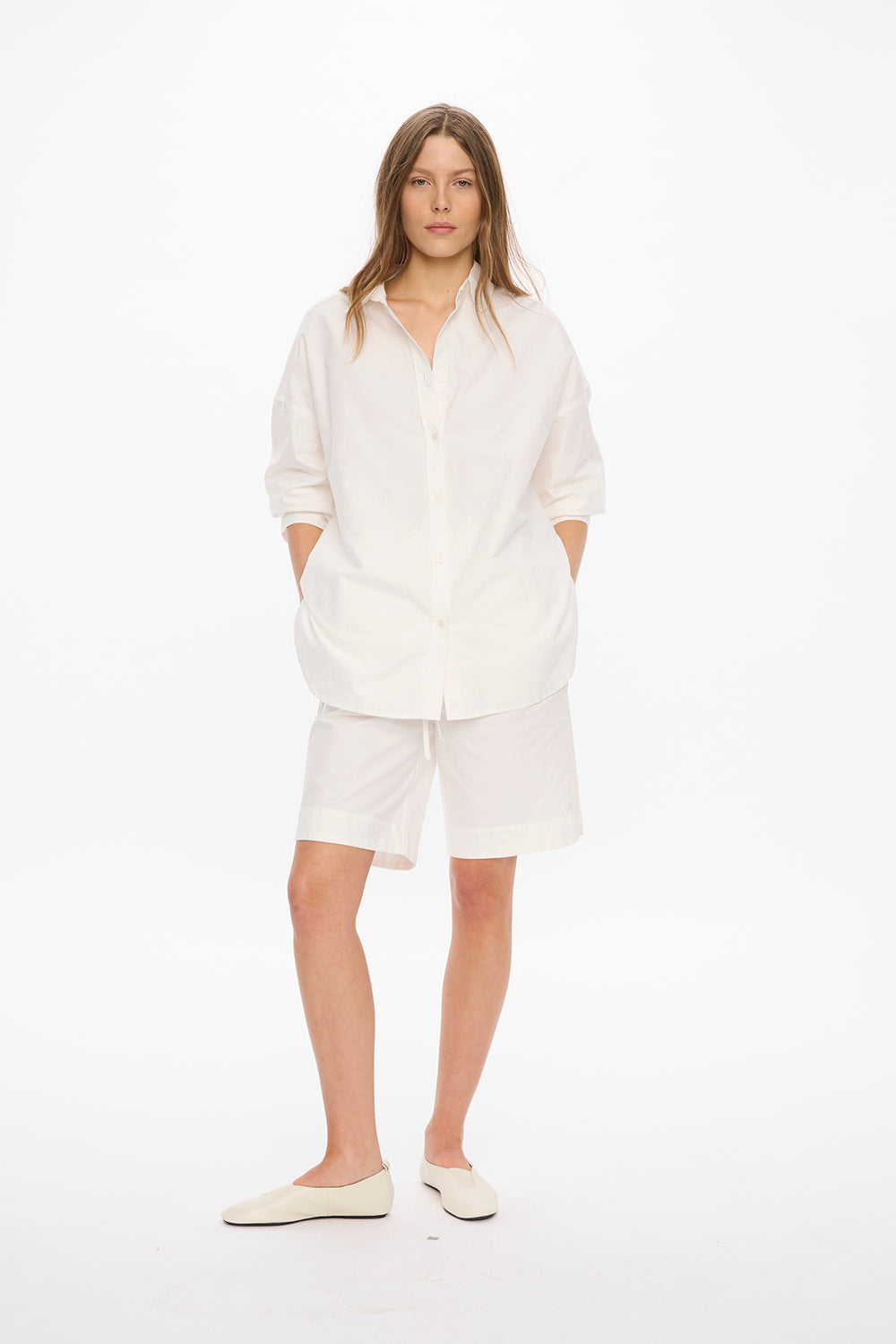 Mara Long Sleeve Shirt - Pinpoint - White
