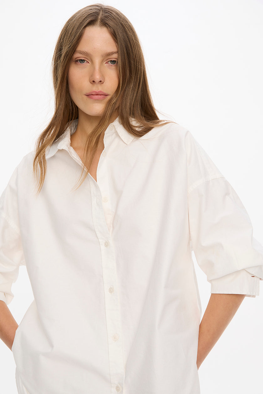 Mara Long Sleeve Shirt - Pinpoint - White