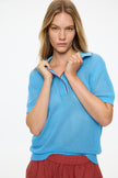 Thea Pointelle Polo - Azure + Henna/Natural Tipping