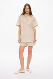 Chiara Short Sleeve Shirt - Mid Length - Stripes - Sand Dune/Toffee/White/Navy