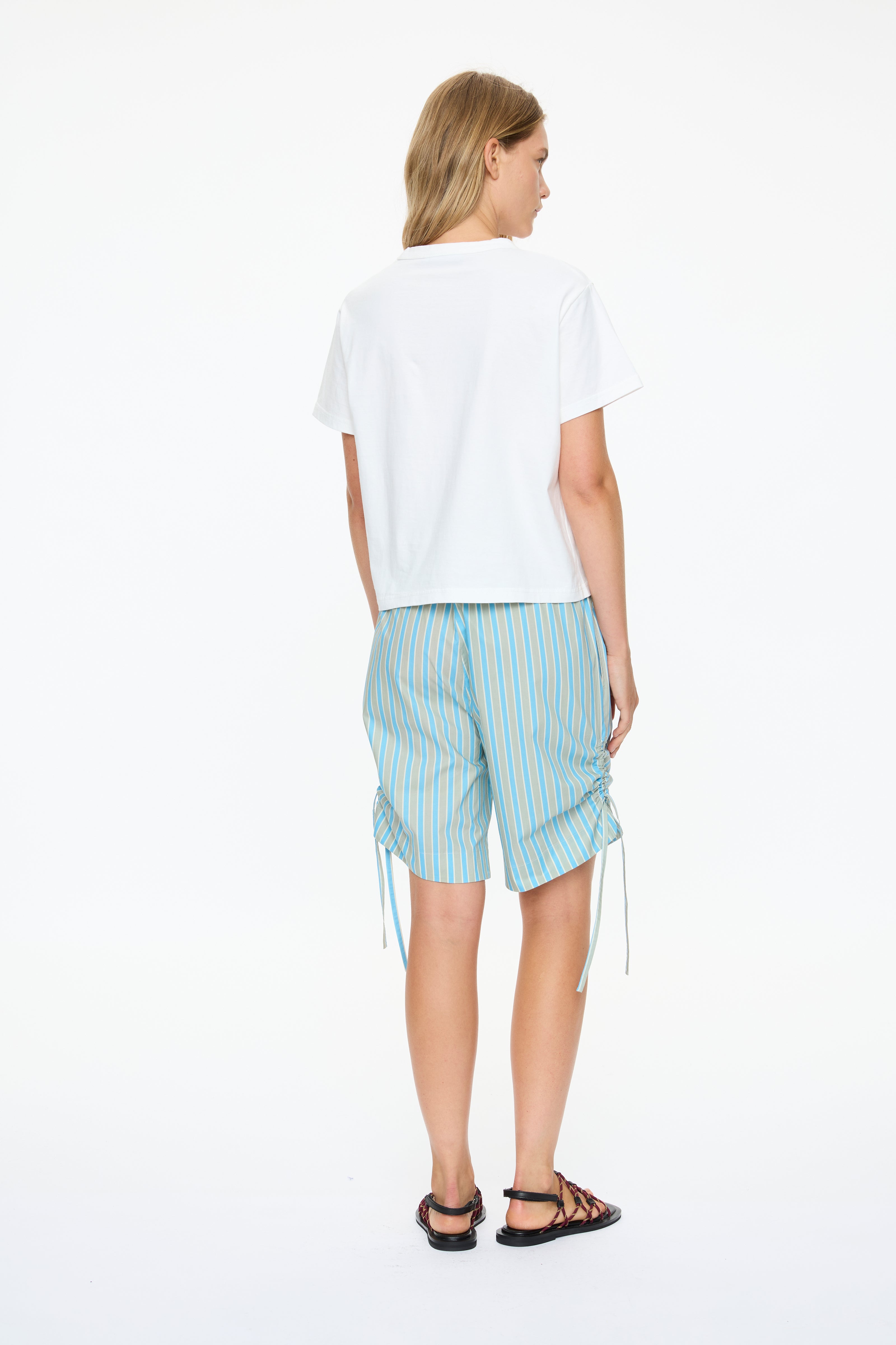 Chiara Parachute Mid Length Shorts Stripe - Azure/Sage/Lemon Fizz