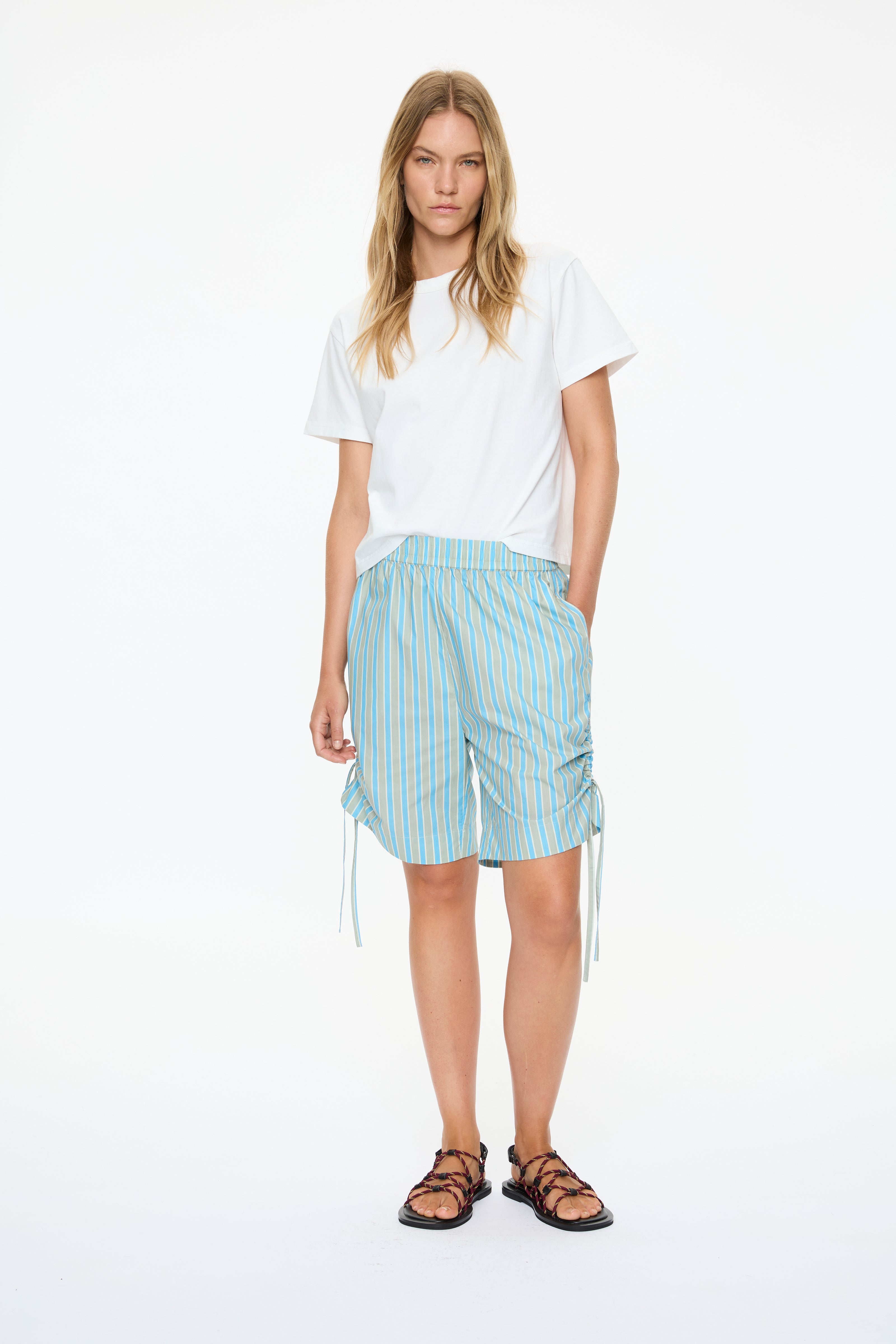 Chiara Parachute Mid Length Shorts Stripe - Azure/Sage/Lemon Fizz