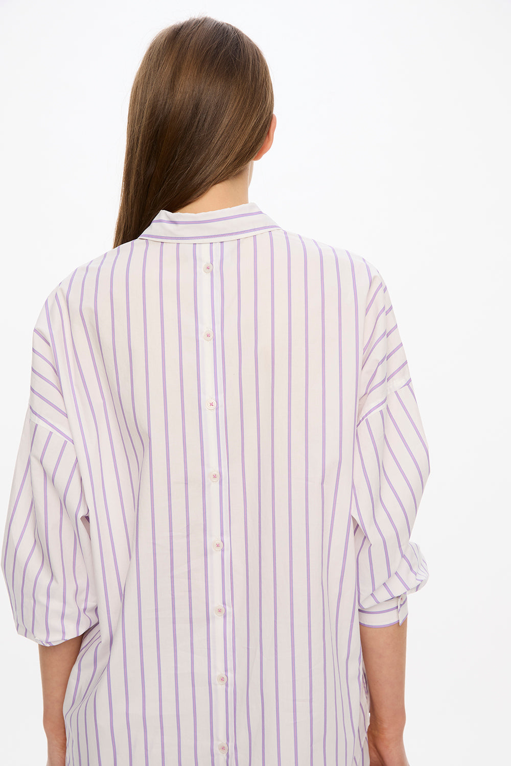 Nina Long Sleeve Button Back Opening Shirt - White/Lavender/Rose Glow