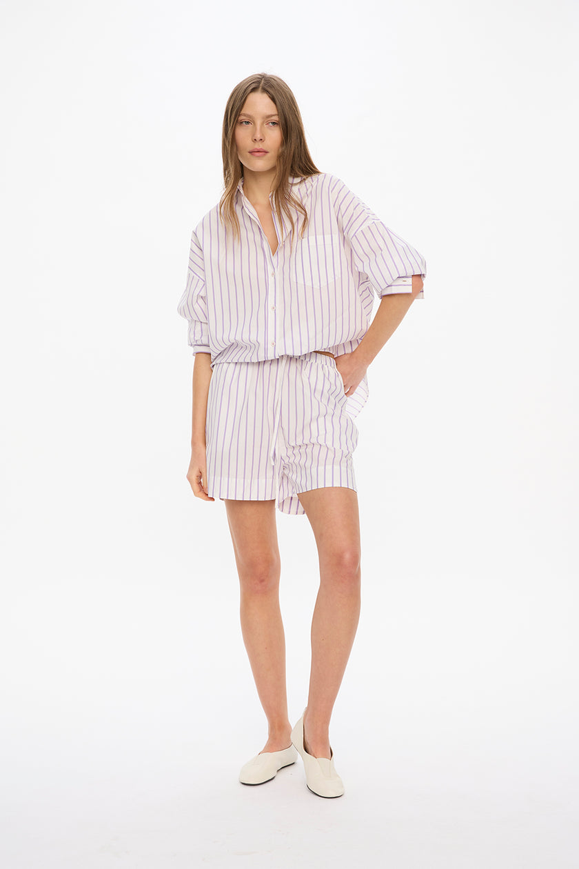 Nina Long Sleeve Button Back Opening Shirt - White/Lavender/Rose Glow