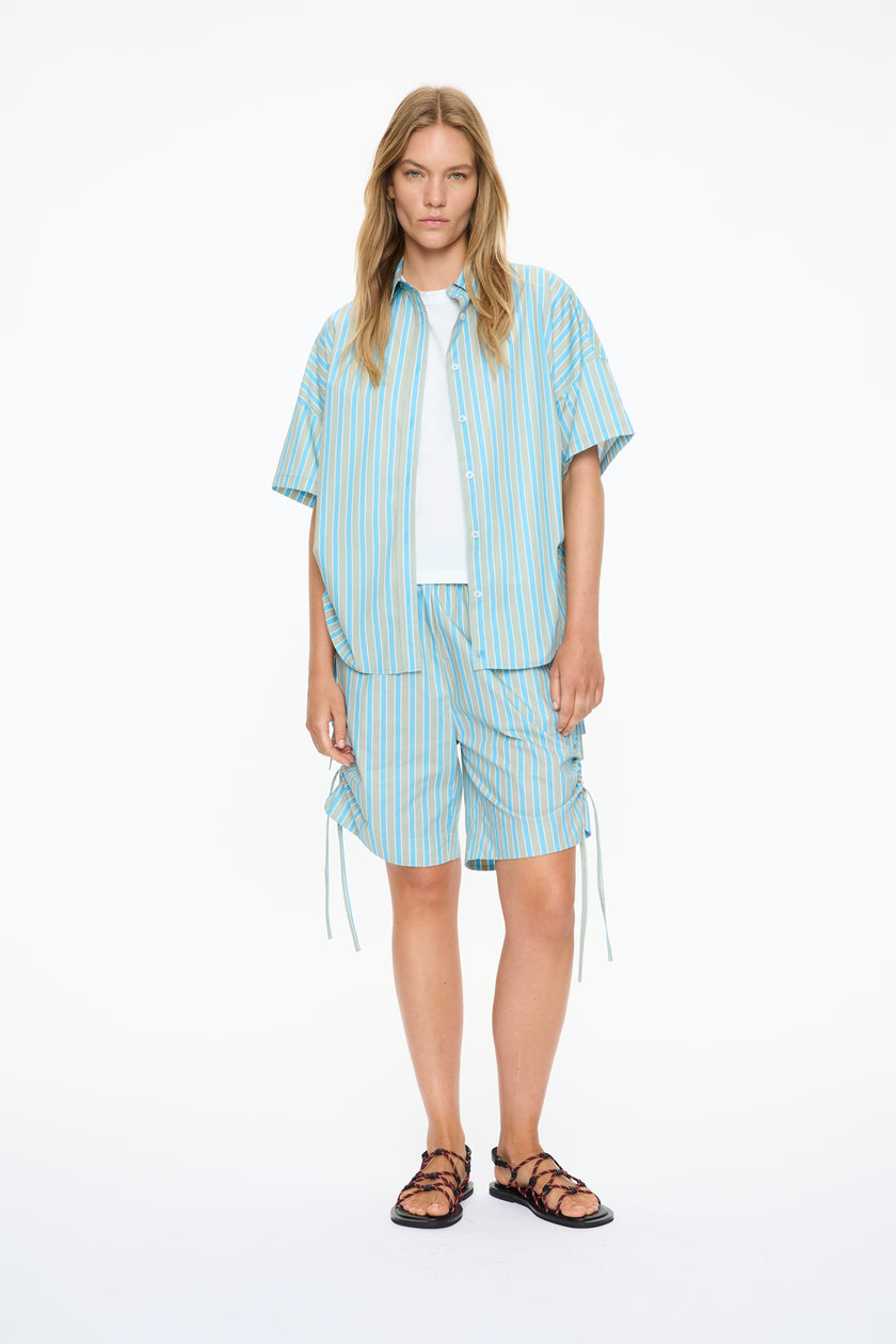 Chiara Parachute Mid Length Shorts Stripe - Azure/Sage/Lemon Fizz