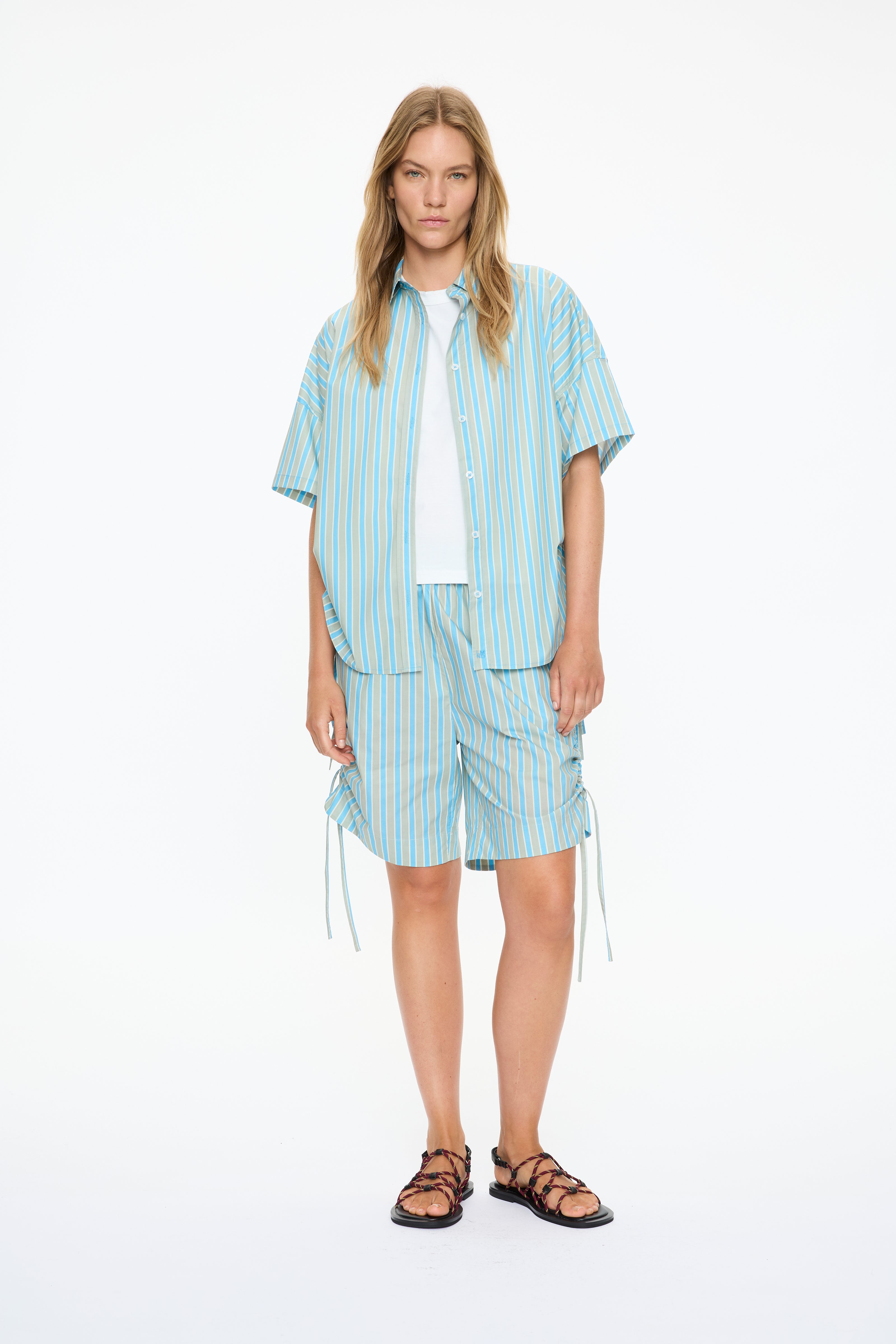 Chiara Parachute Short Sleeve Shirt Stripe - Azure/Sage/Lemon Fizz