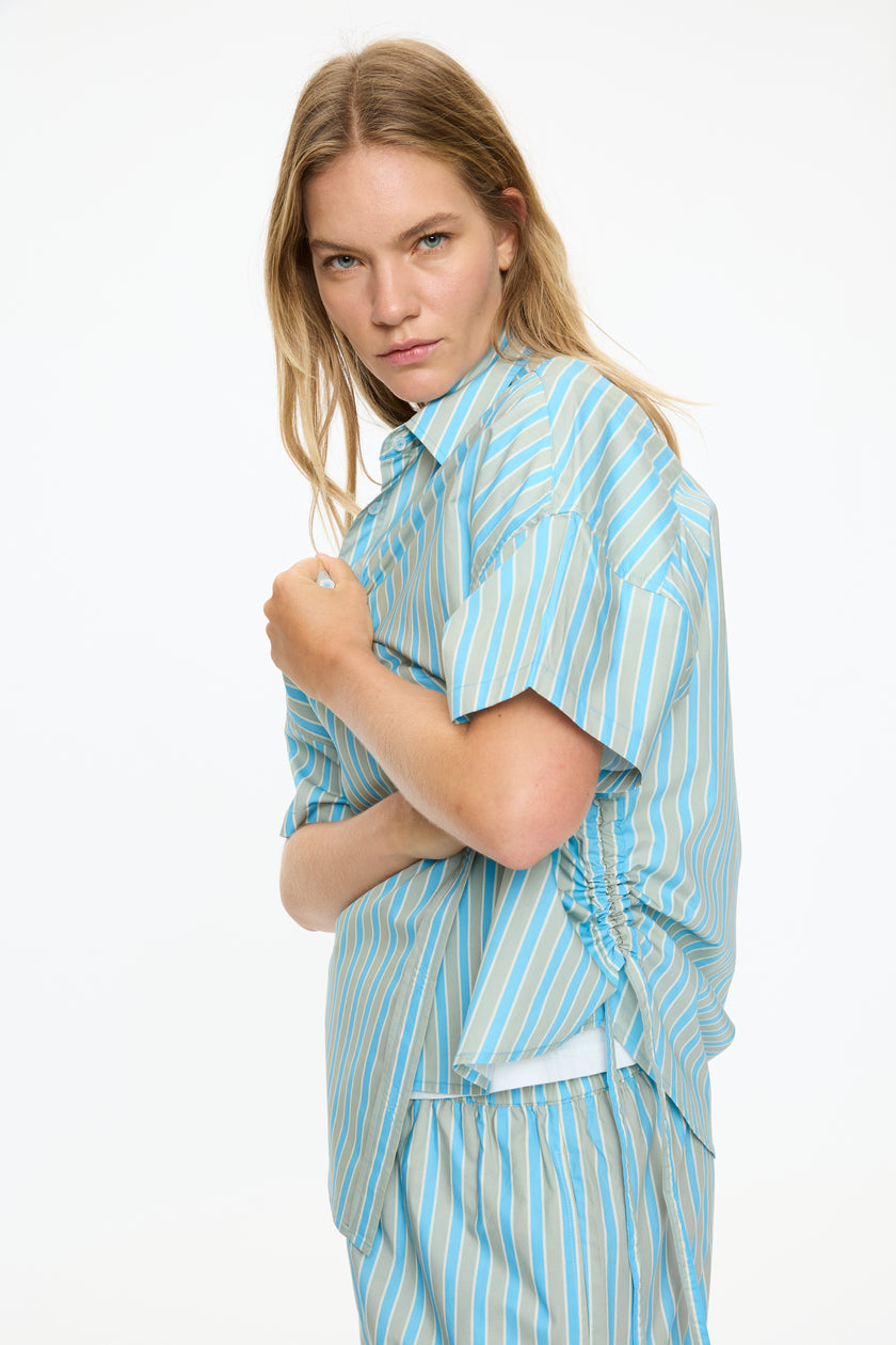 Chiara Parachute Mid Length Shorts Stripe - Azure/Sage/Lemon Fizz