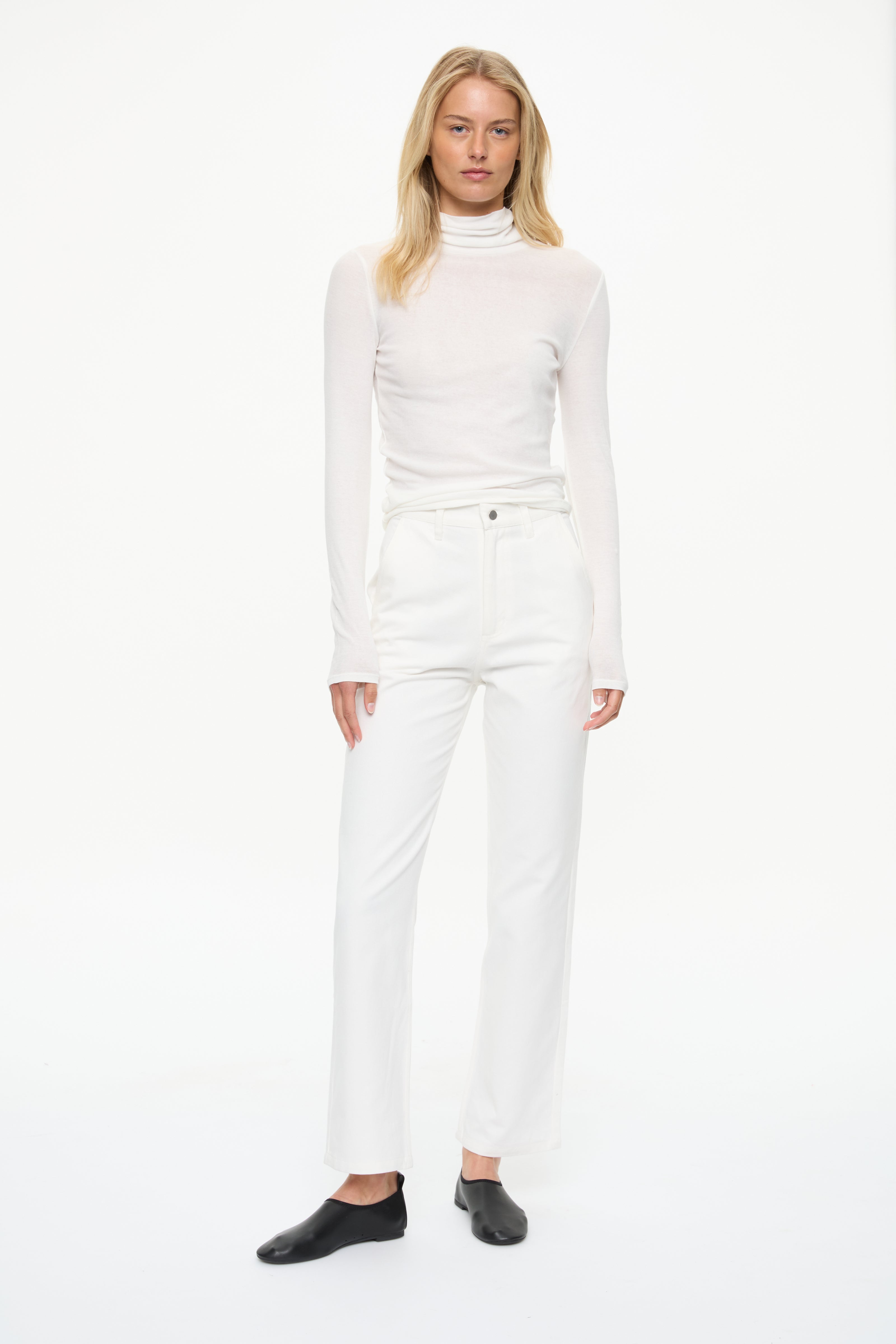 Sunny Sheer Long Sleeve Turtle Neck  White