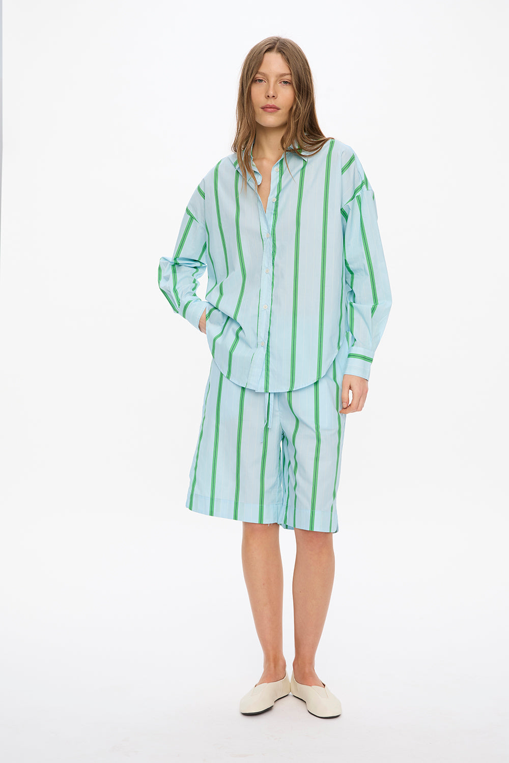 Mara Long Sleeve Shirt - Delicate Blue/White/Light Verde/Navy