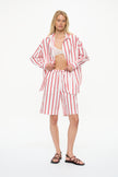 Mara Classic Drawstring Shorts - Cotton Ultra Red/Sangria/White Stripe
