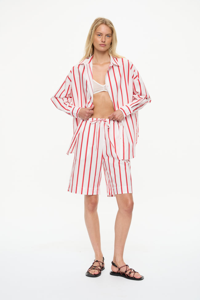 Mara Classic Drawstring Shorts - Cotton Ultra Red/Sangria/White Stripe