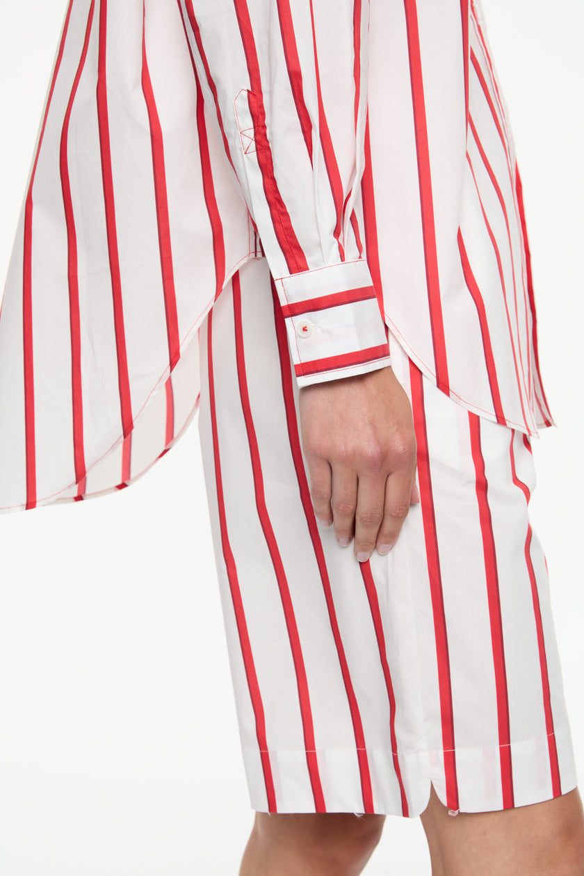 Mara Oversized Long Sleeve Shirt - Stripes  Ultra Red/Sangria/White Stripe