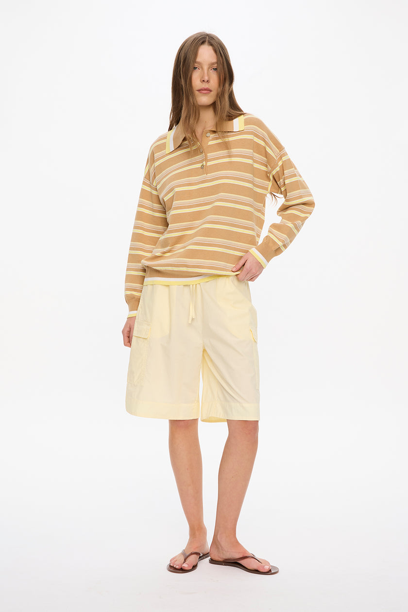 Alto Long Sleeve Stripe Polo - Tan/Limoncello/Natural