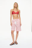 Mara Oversized Long Sleeve Shirt - Stripes  Ultra Red/Sangria/White Stripe