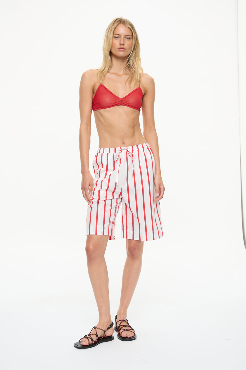 Mara Oversized Long Sleeve Shirt - Stripes  Ultra Red/Sangria/White Stripe