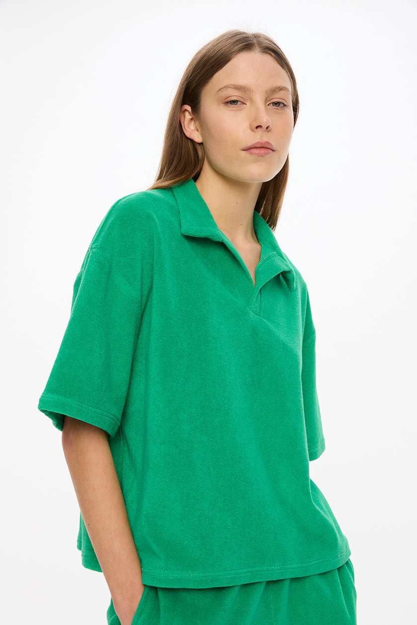 Lido Terry Half Sleeve Polo - Light Verde