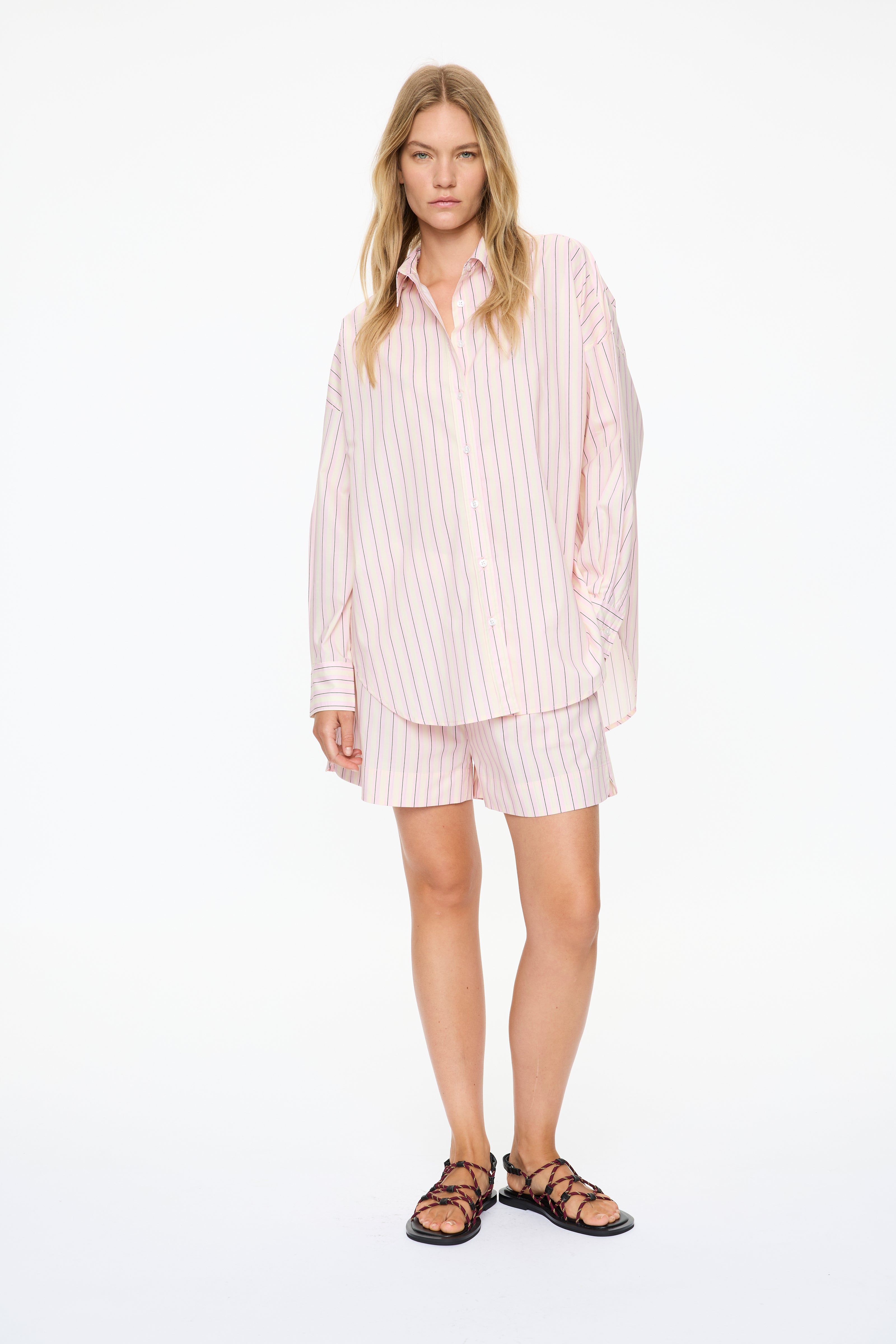 Mara Oversized Long Sleeve Shirt - Candy Floss/Black/White