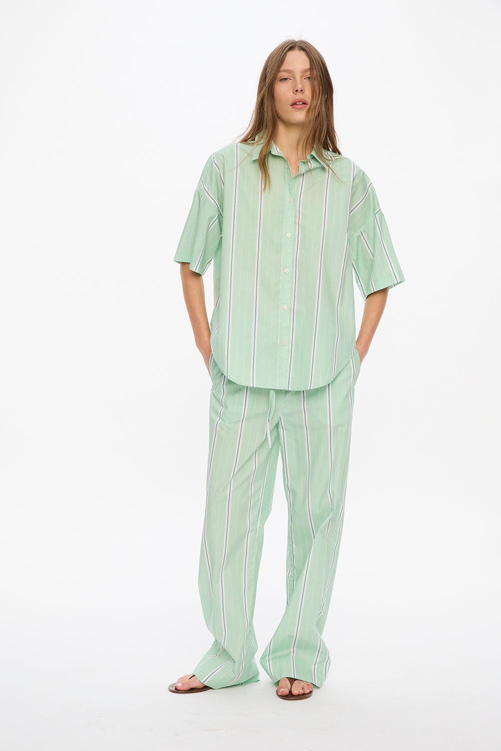 Mara Drawstring Pants - Mint/White/Indigo/Forest