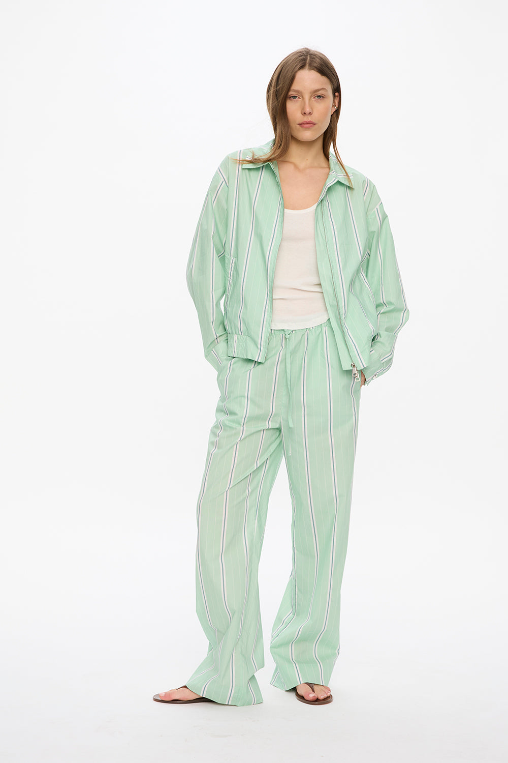 Oversized Sienna Bomber Jacket - Mint/White/Indigo/Forest