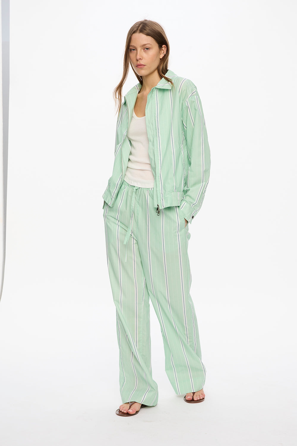 Oversized Sienna Bomber Jacket - Mint/White/Indigo/Forest
