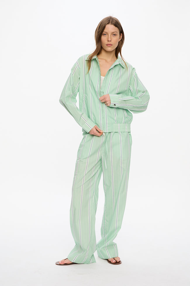 Oversized Sienna Bomber Jacket - Mint/White/Indigo/Forest