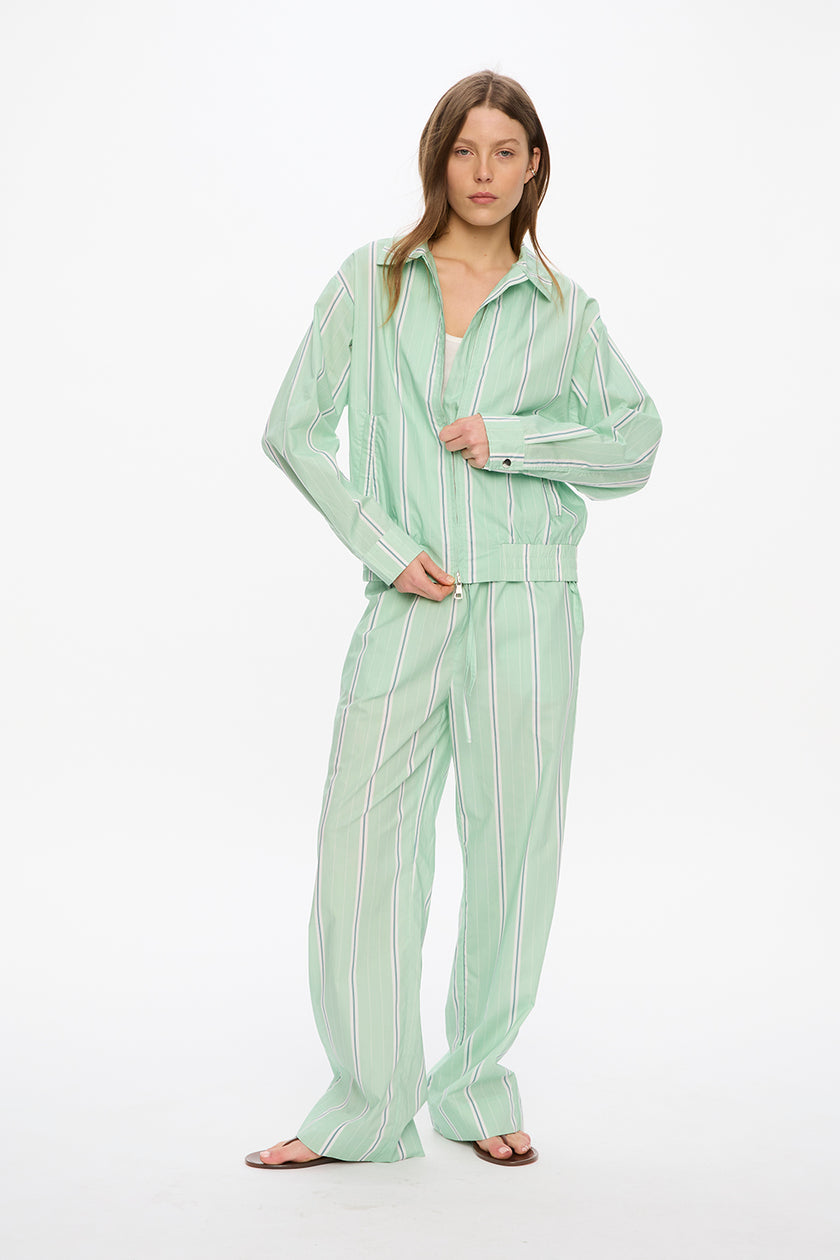 Oversized Sienna Bomber Jacket - Mint/White/Indigo/Forest
