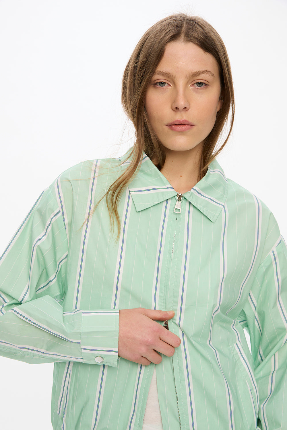 Oversized Sienna Bomber Jacket - Mint/White/Indigo/Forest